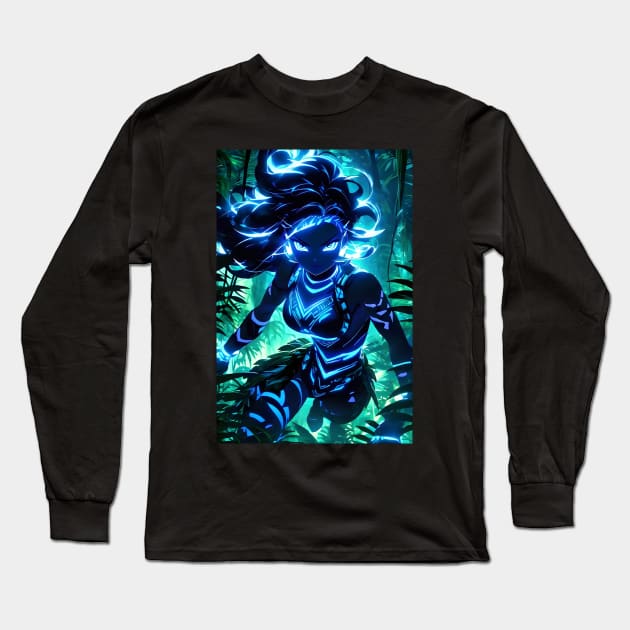 Bioluminescent girl in jungle Long Sleeve T-Shirt by Spaceboyishere